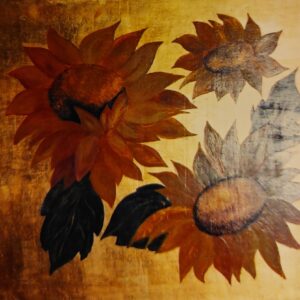 Golden Sunflowers – Decorative Painting on Gold Background